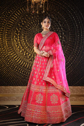Candy Red Raw Silk Lehenga image 0
