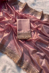 Banarasi Soft Tissue Salmon Pink Silk Saree image 5
