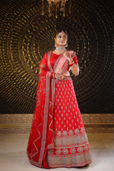 Carmine Red Silk Lehenga image 0