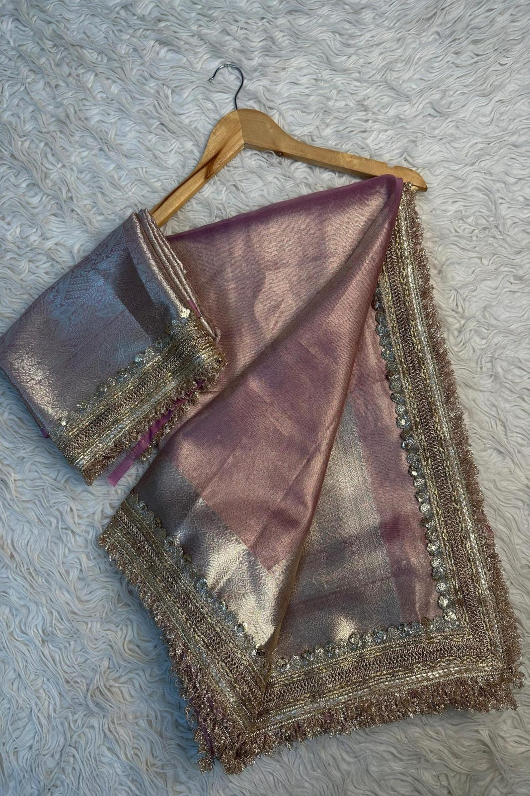 Banarasi Soft Tissue Silk Maharani Saree - Rustic Pink image