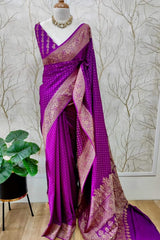 Pure Khadi Crepe Georgette Silk Saree - Magenta image
