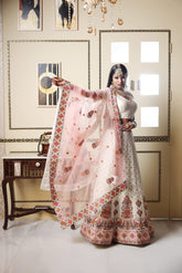Pearl White Lehenga With Multicolor Patterns image 0