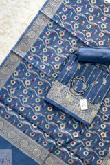 Dusty Blue Muga Silk in Minakari work Unstitched Suit with Salwar, Kamiz and Dupatta materals