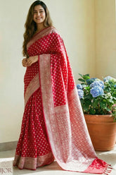 Nakshatras Crimson Red Banarasi Mashru Katan Silk Saree