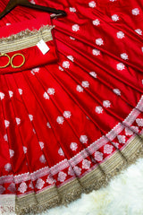 Red Mashru Silk Saree with Maharani Lace background