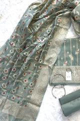 Floral Green Muga Silk in Minakari work Unstitched Suit