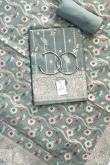 Floral Green Muga Silk in Minakari work Unstitched Suit