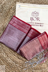 Lavender color Pure Tissue Cotton Saree with intricate patterns on a beige surface, featuring the IJOR brand.