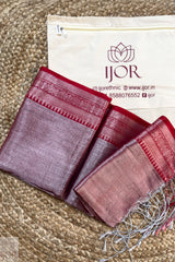Lavender Color Pure Tissue Cotton Saree with Rich Red intricate patterns on a beige background, featuring the brand 'IJOR'.