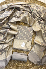 Grey Zari Muga Silk in Minakari work Unstitched Suit
