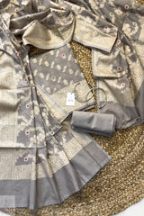 Grey Zari Muga Silk in Minakari work Unstitched Suit