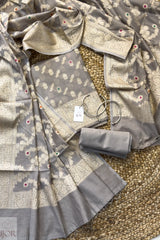 Grey Zari Muga Silk in Minakari work Unstitched Suit