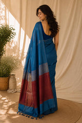 Azure Pure Khadi Cotton Saree with Zari Anchal | Premium CK Khadi – IJOR