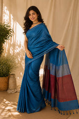 Azure Pure Khadi Cotton Saree with Zari Anchal | Premium CK Khadi – IJOR