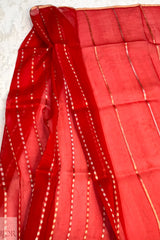 Scarlet Red Pure Kora Organza Silk Saree with Rangkaat Pattern with Silk Mark