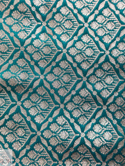 Sea Green Pure Chiniya Silk Saree with Silver Zari Work & Contrasting Blue Blouse