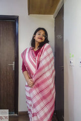 Dhonkhali Red and White Pure Cotton