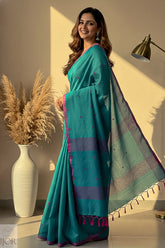 Teal Green Pure Mul Cotton Saree