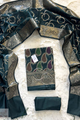 Verdant Green Semi Kattan Silk in Rangkaat Pattern Unstitiched Suit