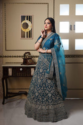 Teal Blue Sequin Lehenga image 1