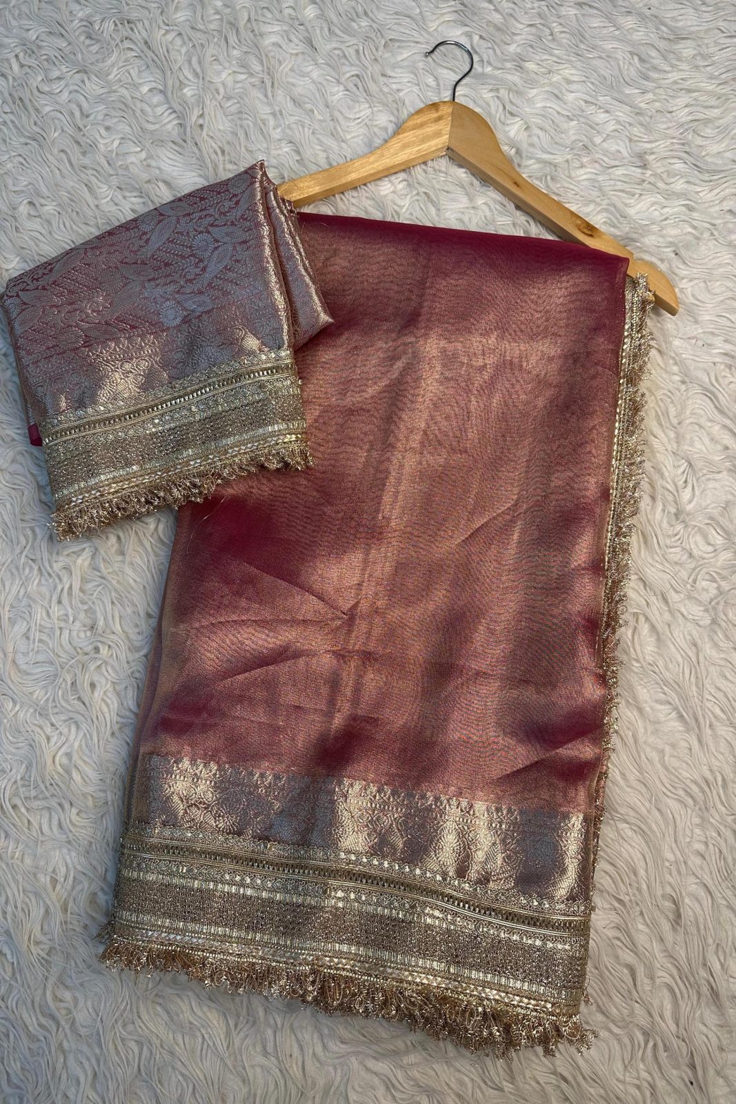 Banarasi Soft Tissue Silk Maharani Saree - Onion Pink image