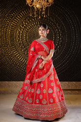 Crimson Red Raw Silk Lehenga image 0