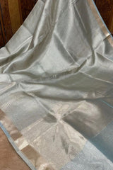 Pure Tissue Silk Zari line Border - Green image