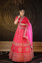 Candy Red Raw Silk Lehenga image 1