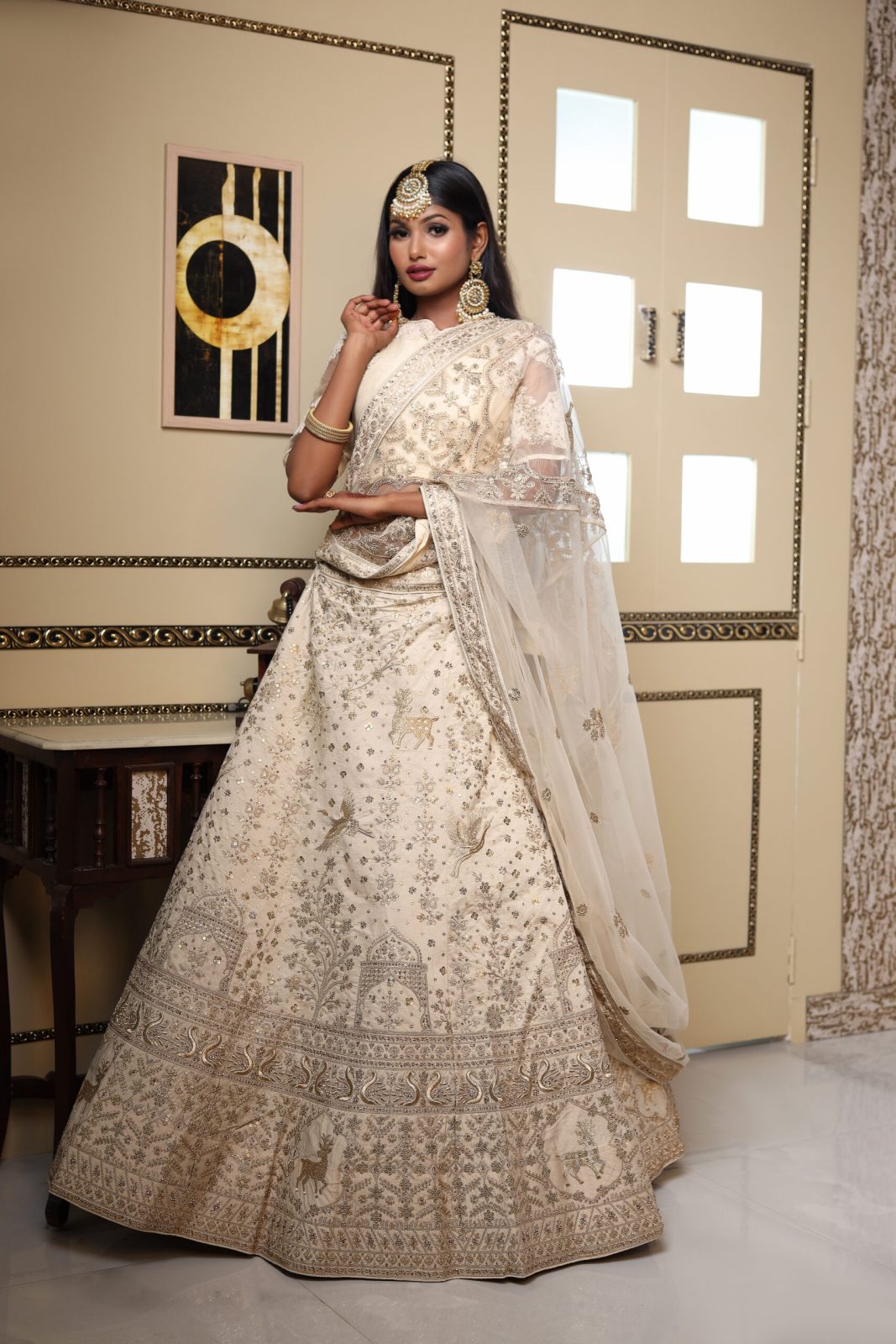 Almond Biege With Golden Embriodered Motifs Lehnga image 4
