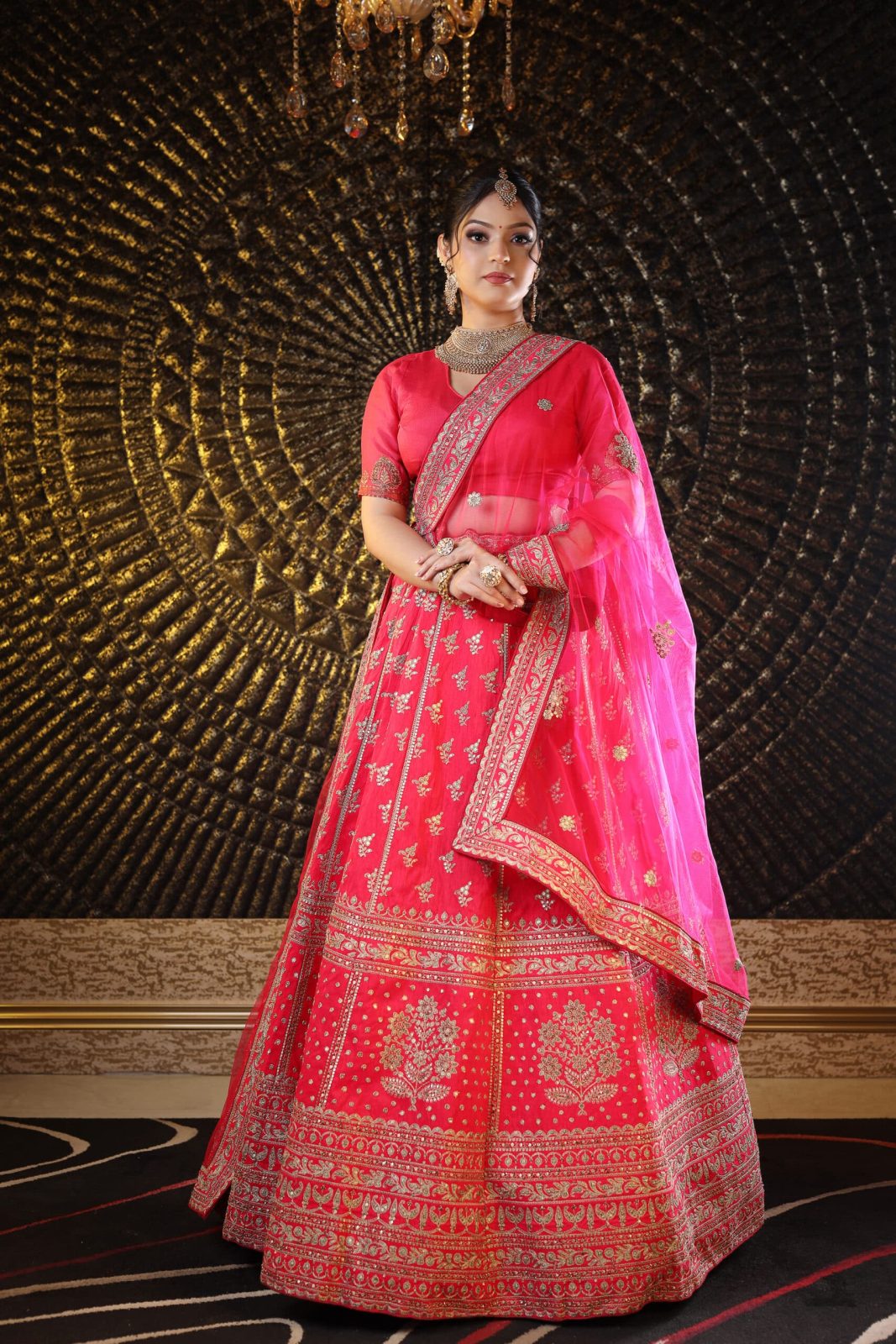 Candy Red Raw Silk Lehenga image 0