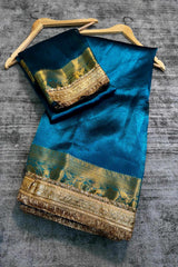 Banarasi Soft Glass Tissue Silk Saree - Teal Blue image