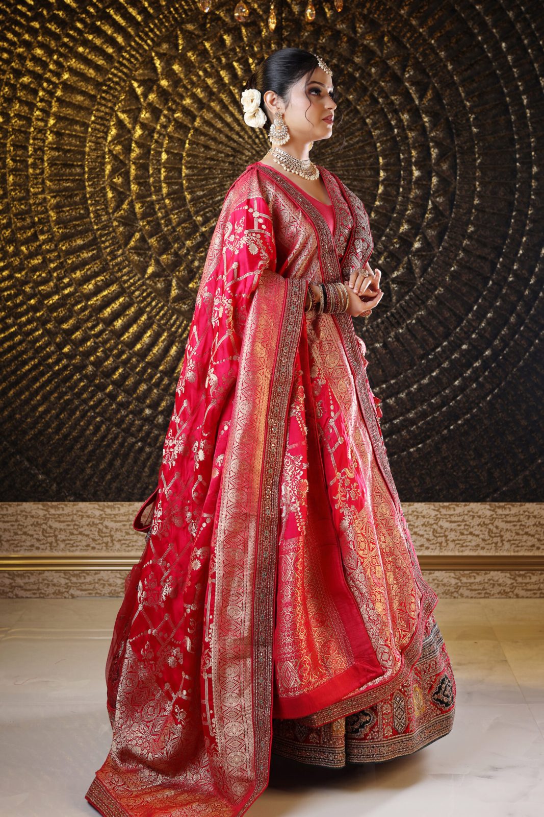 Pink Maroon Raw Silk Lehenga image 1