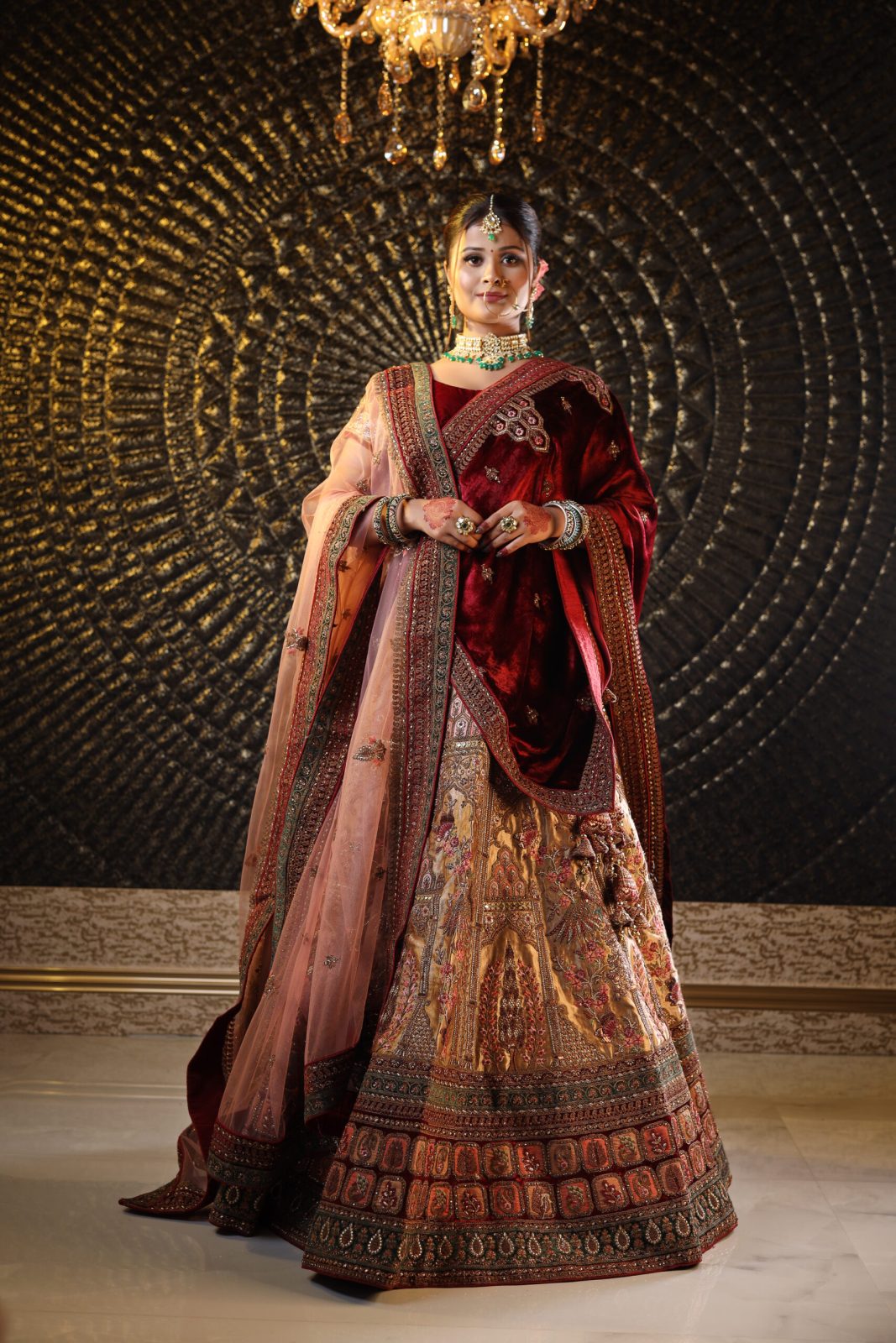 Antique Copper Color with Emroidered Motifs Lehenga image 0