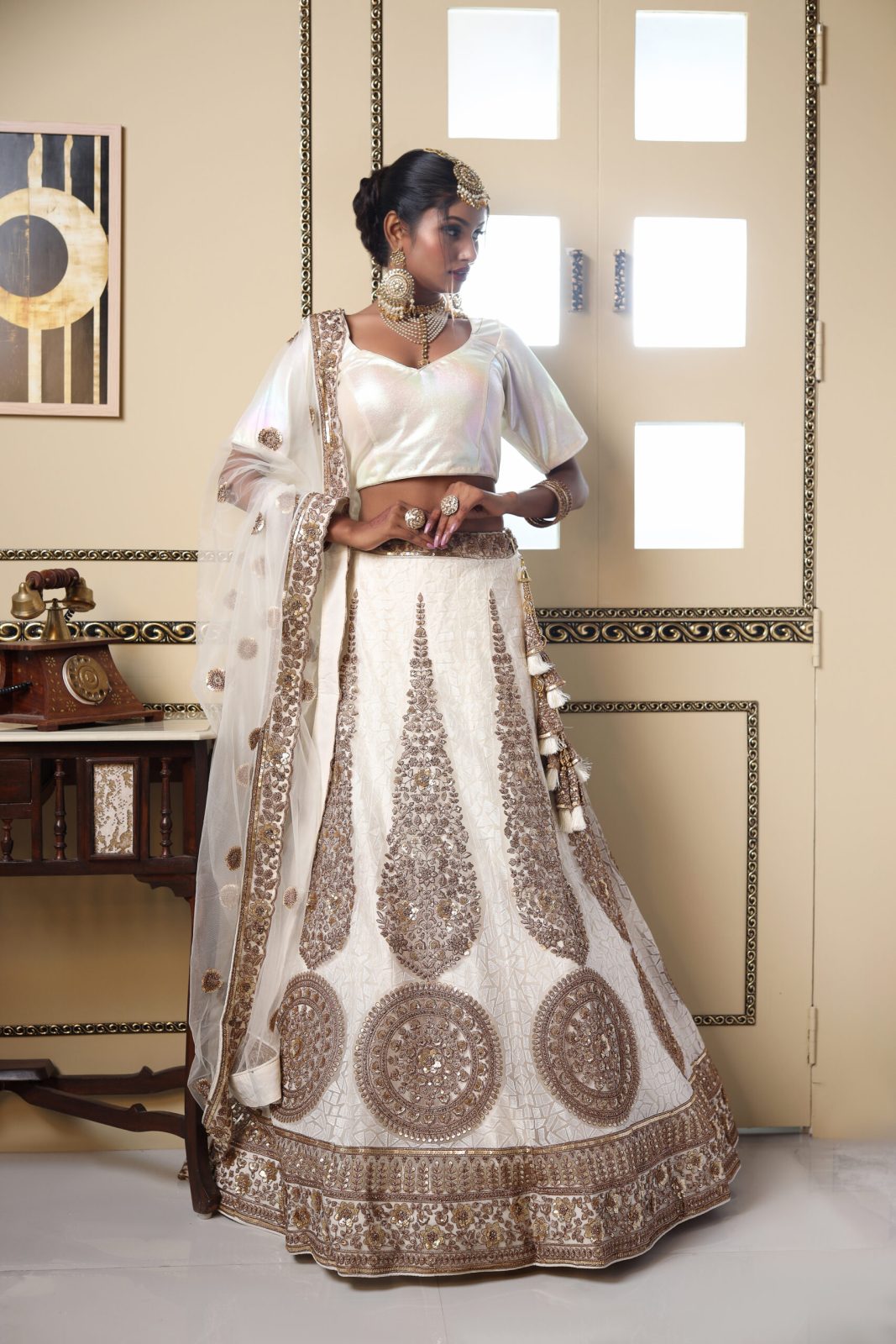 Ivory Sequin Golden Petals Lehenga image 0