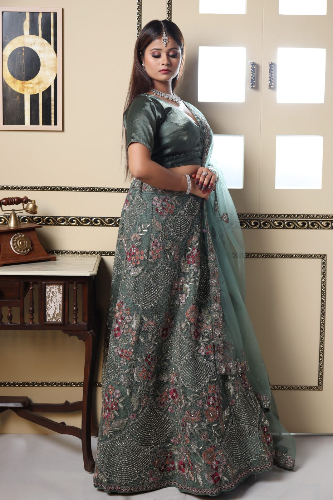Basil Green Sequin Lehenga image 1