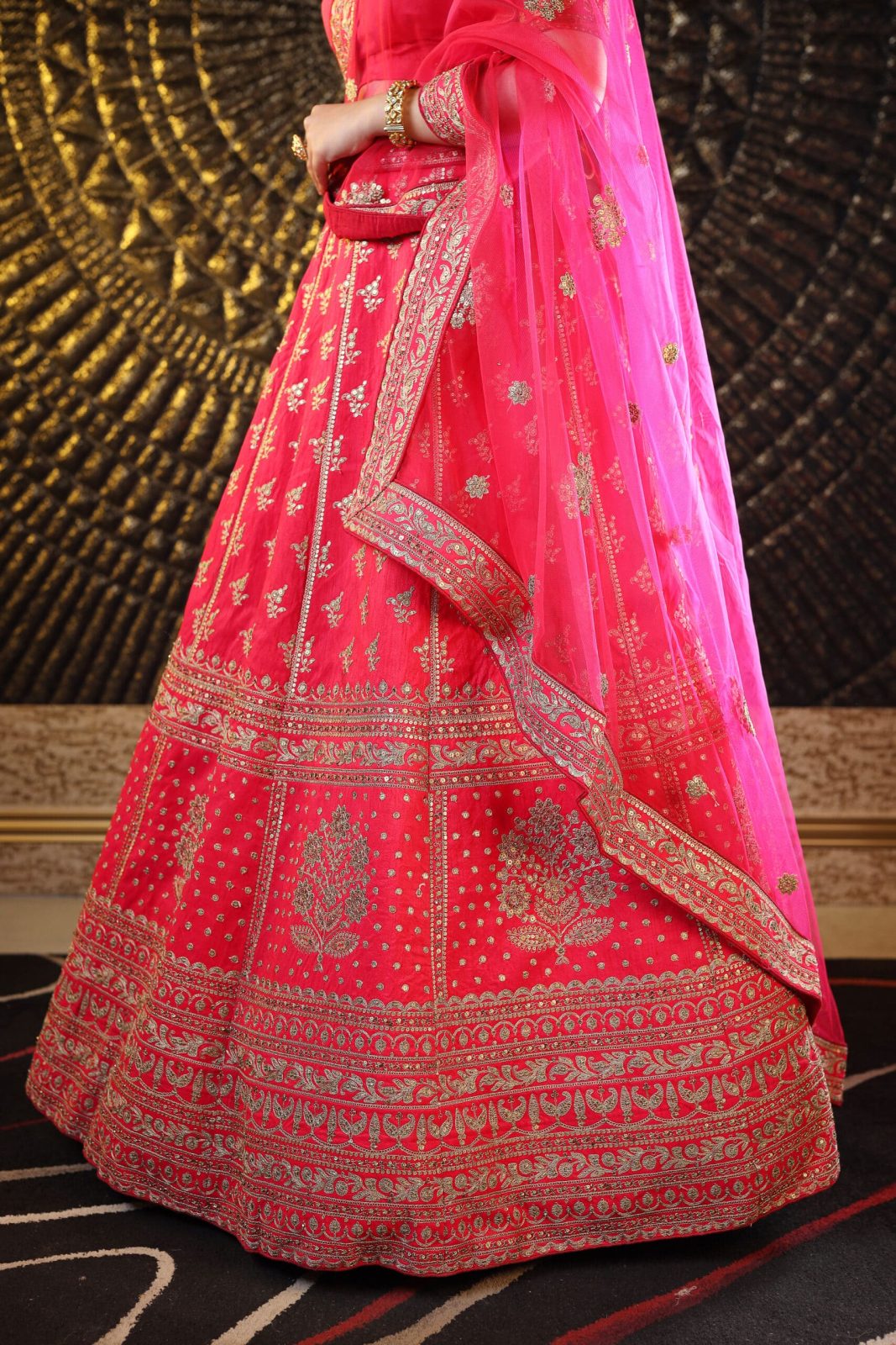 Candy Red Raw Silk Lehenga image 4