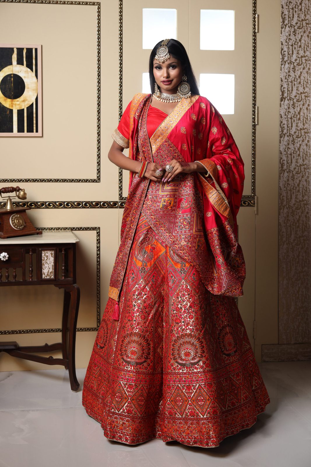 Amber Red Banarasi Lehenga image 1