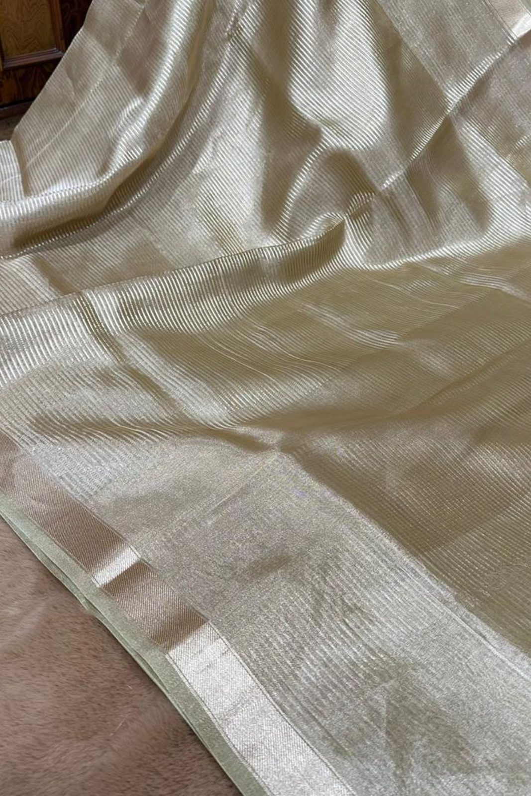 Pure Tissue Silk Zari line Border - Golden image
