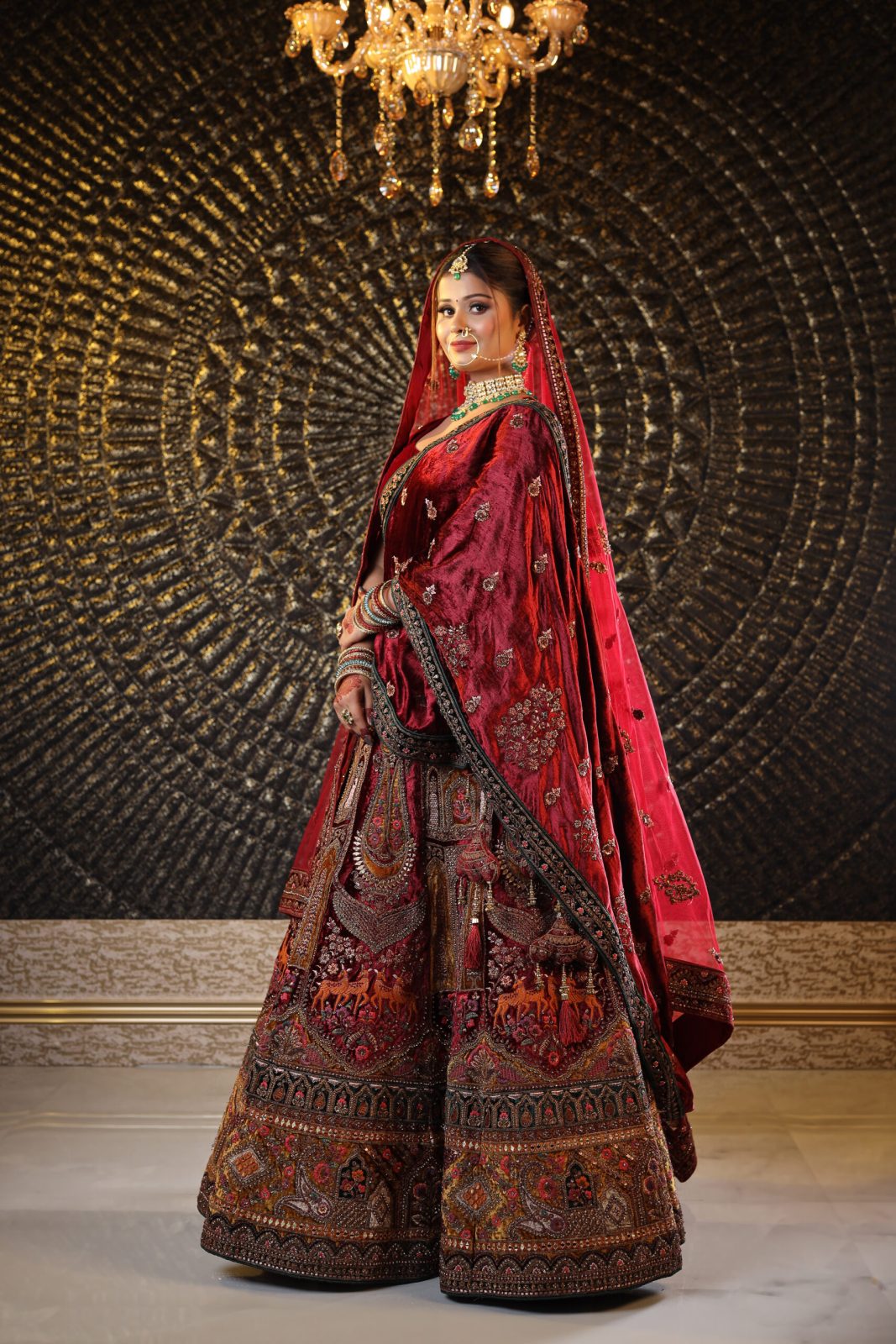 Mahogany Red &amp; Mustard Maroon Lehenga image 1