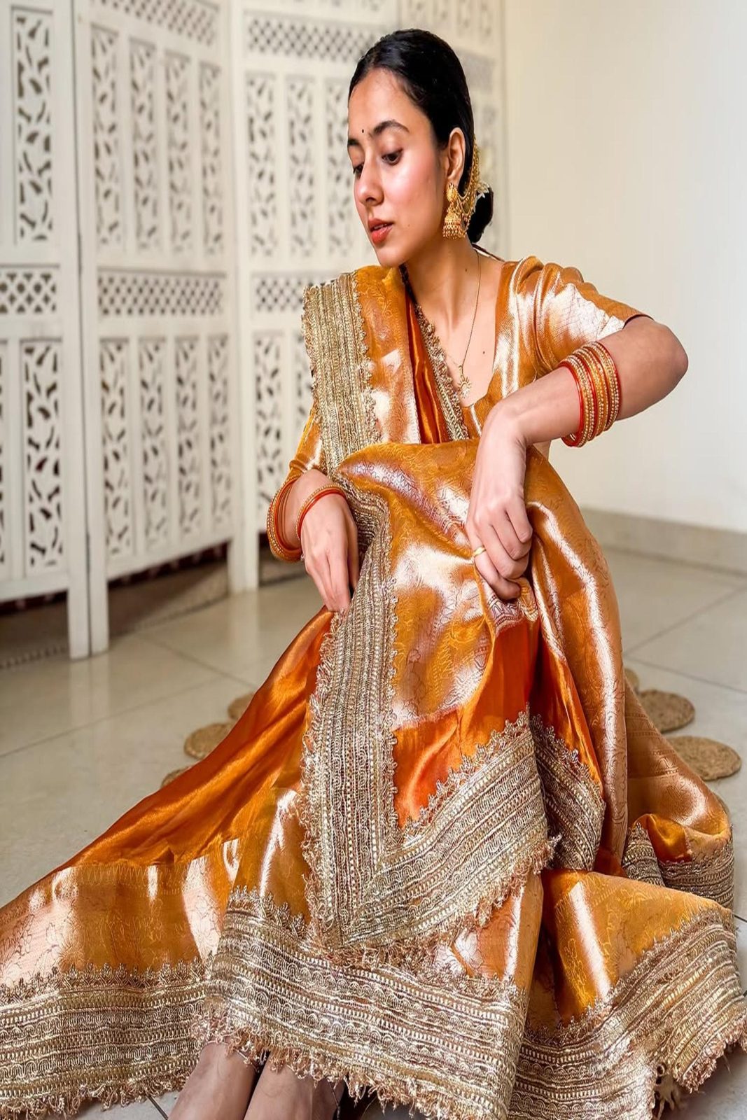 Banarasi Glass Tissue Silk Saree Rustic Gold perfect for wedding