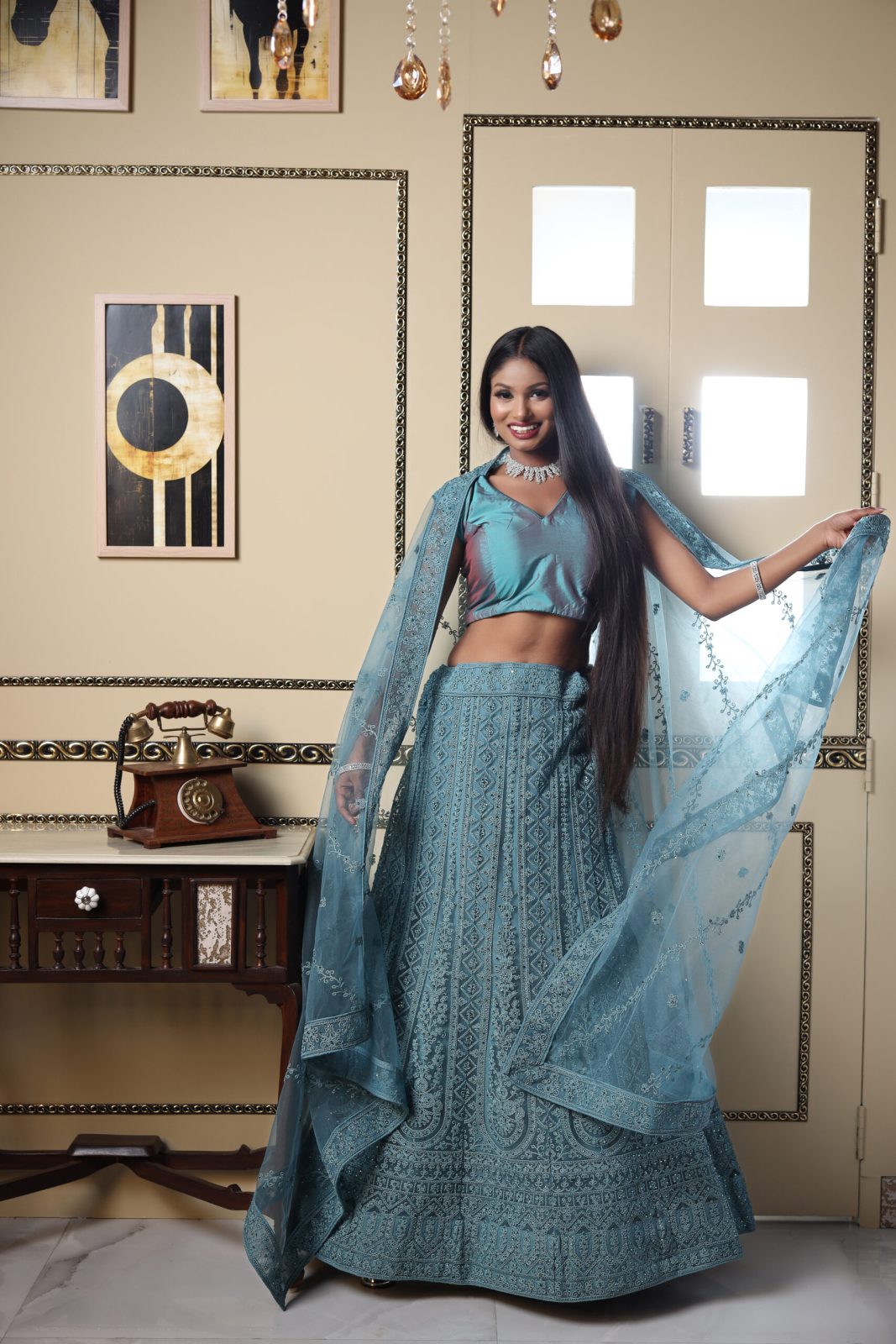 Celadon Blue Embroidered Lehenga image 4