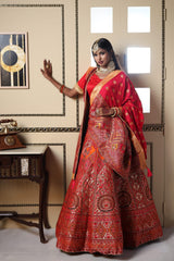 Amber Red Banarasi Lehenga image 0