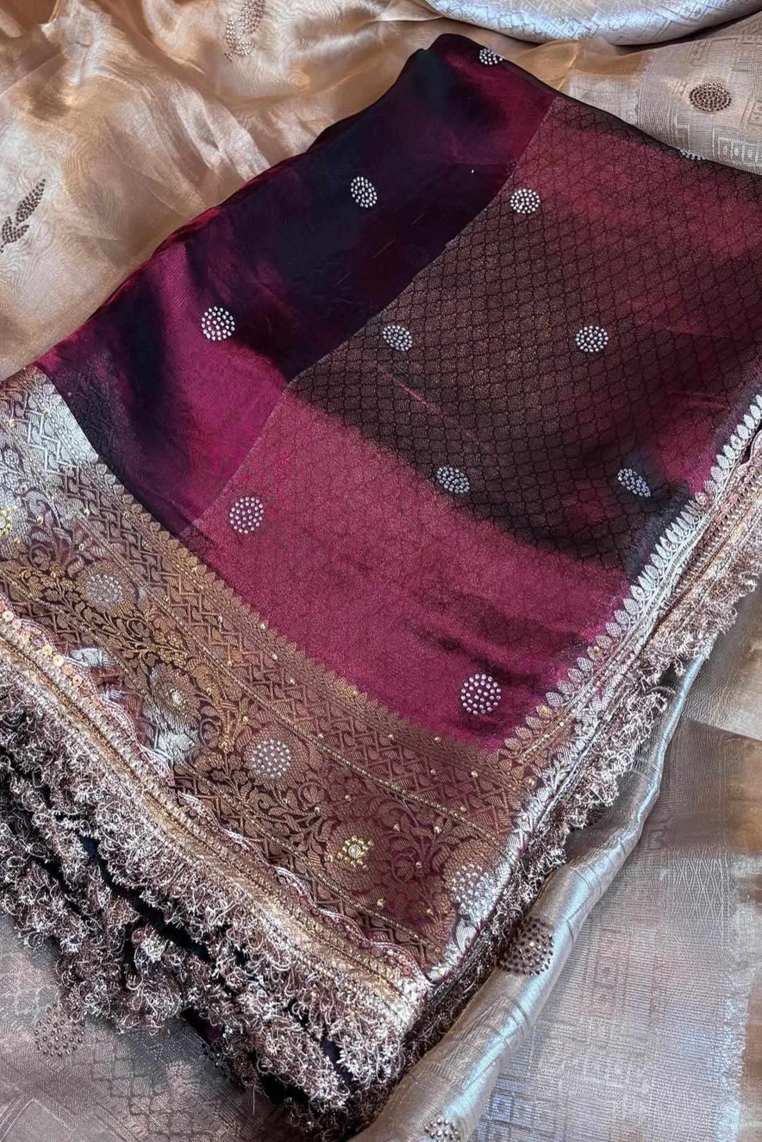 Banarasi Soft Maharani Glass Tissue Silk Saree - Maroon image