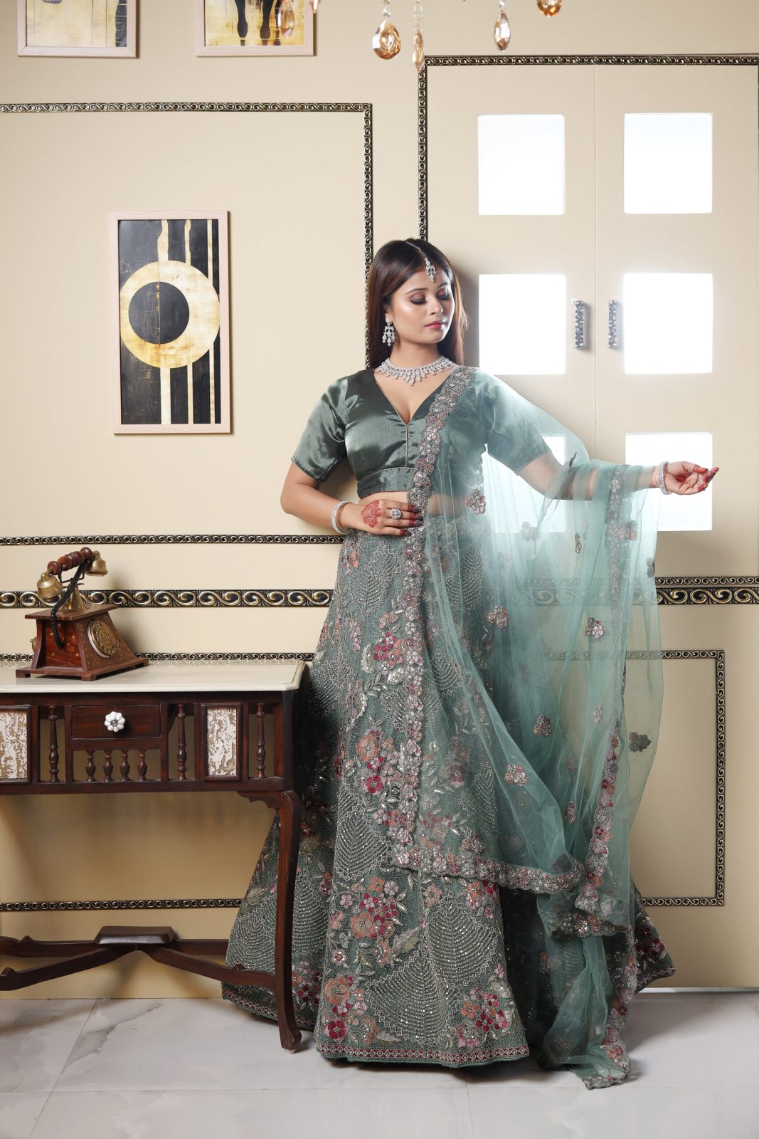 Basil Green Sequin Lehenga image 5