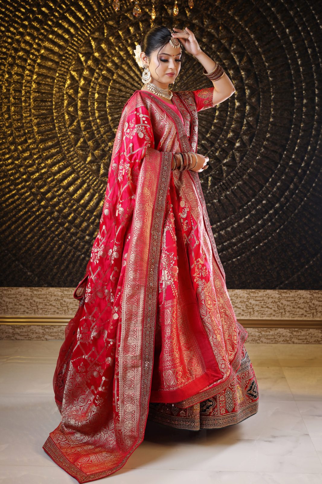 Pink Maroon Raw Silk Lehenga image 4