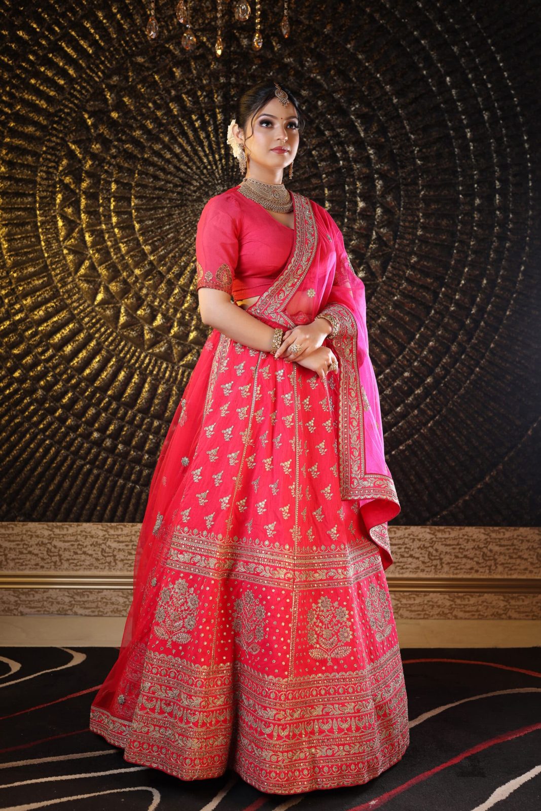 Candy Red Raw Silk Lehenga image 3