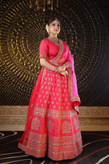 Candy Red Raw Silk Lehenga image 3
