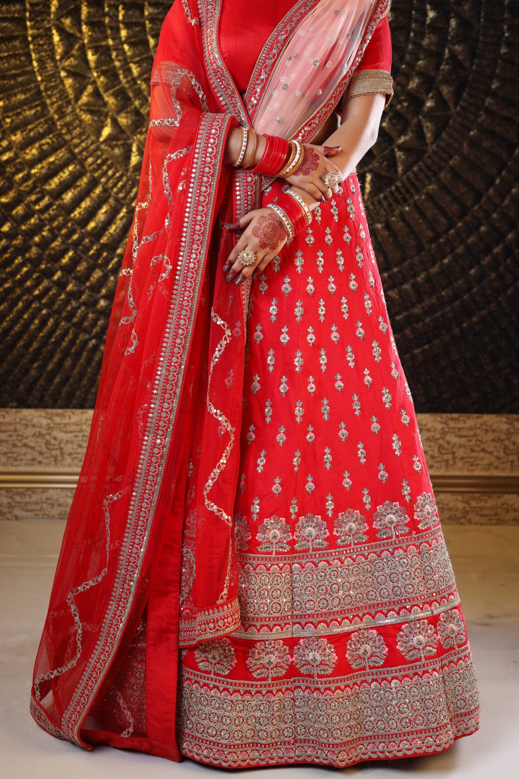 Carmine Red Silk Lehenga image 3