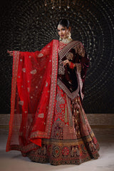 Scarlet Red Embroidered Motif Lehenga image 0