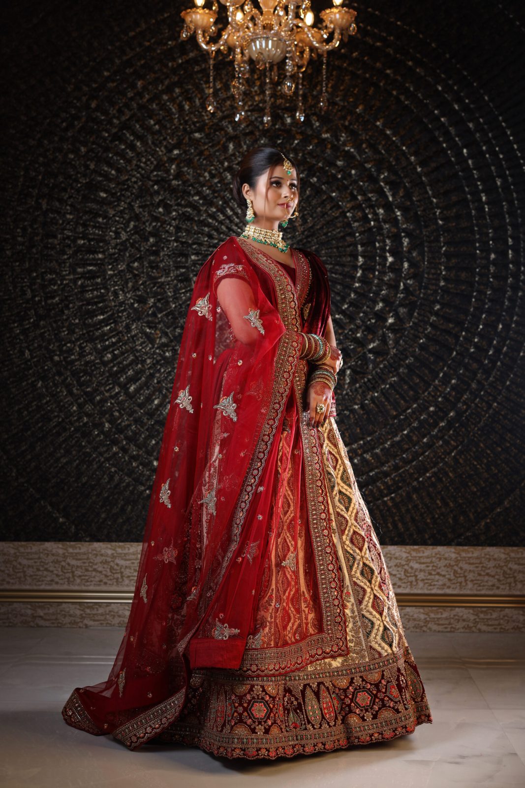 Beige Raw Silk With Redberry Pink Lehenga image 1